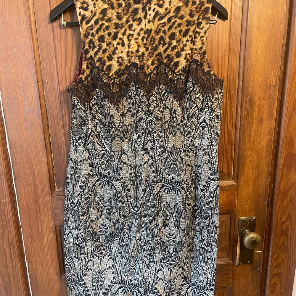 Ann Taylor Brown and Black Sheath Midi Dress Mock Neck Sleeveless